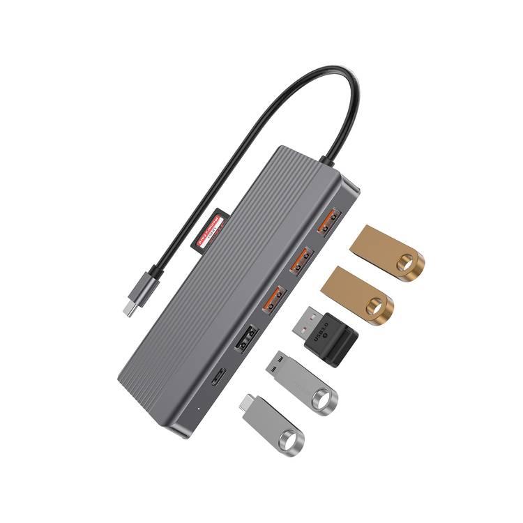 Powerology 13in1 USB-C Hub 4K HDMI Type-C 100W PD Ethernet USB SD MicroSD 3.5AUX - Dark