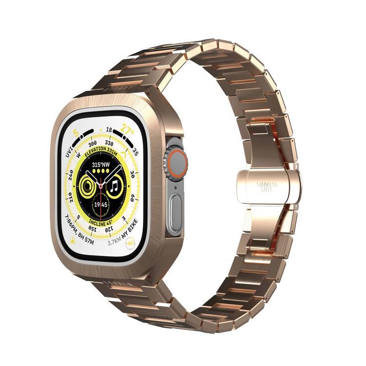 Levelo Royal Stainless Steel Strap and Case For Apple Watch Strap 49MM - Black - وارتفع الذهب