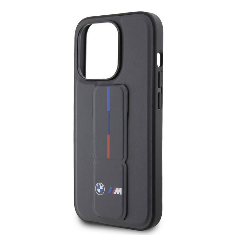 BMW Leather Grip stand Case with Hot M Stamp for iPhone 15 Pro Max - Grey