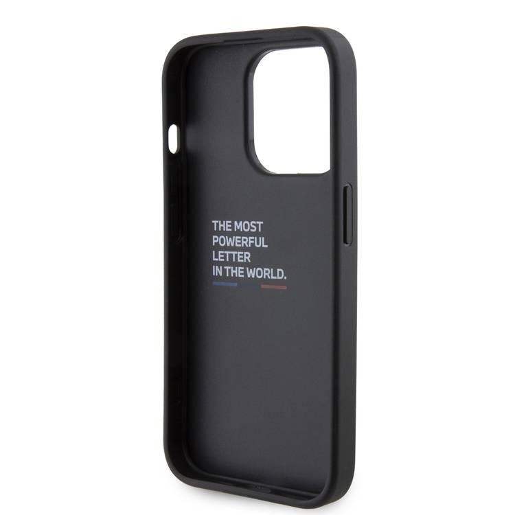 BMW Leather Grip stand Case with Hot M Stamp for iPhone 15 Pro Max - Grey