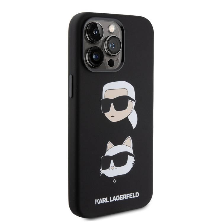 Karl Lagerfeld Silicon Hard Case with Karl Lagerfeld & Choupette Heads for iPhone 15 Pro Max - Black