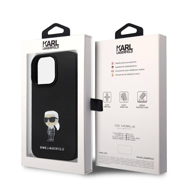 Karl Lagerfeld Silicon Hard Case with Ikonik NFT Logo & Metal Pinfor iPhone 15 Pro - Black
