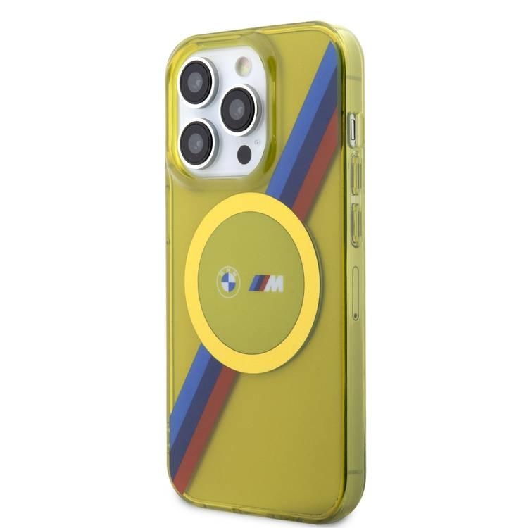حافظة BMW Magsafe بتصميم M Tricolor Stripes لهاتف iPhone 15 Pro - الأصفر