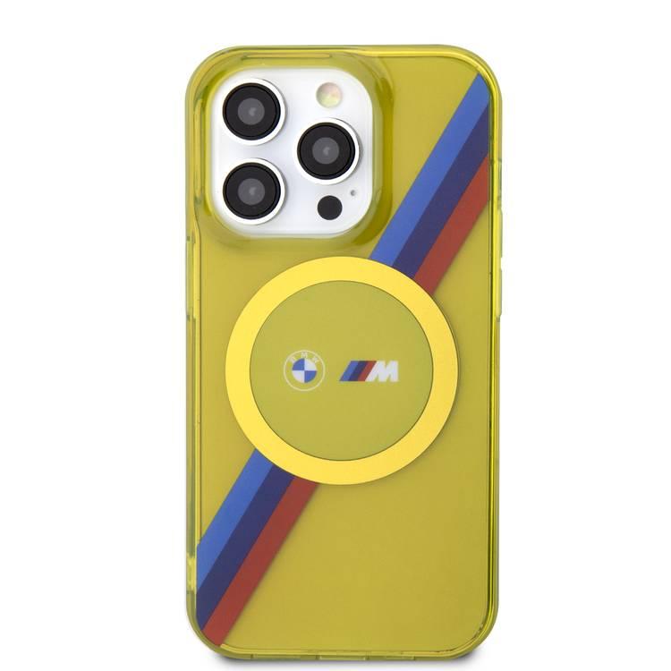حافظة BMW Magsafe بتصميم M Tricolor Stripes لهاتف iPhone 15 Pro - الأصفر