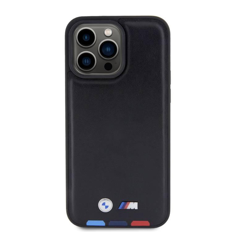BMW M PU Leather Case with Hot Stamp Tricolor Pattern for iPhone 15 Pro Max