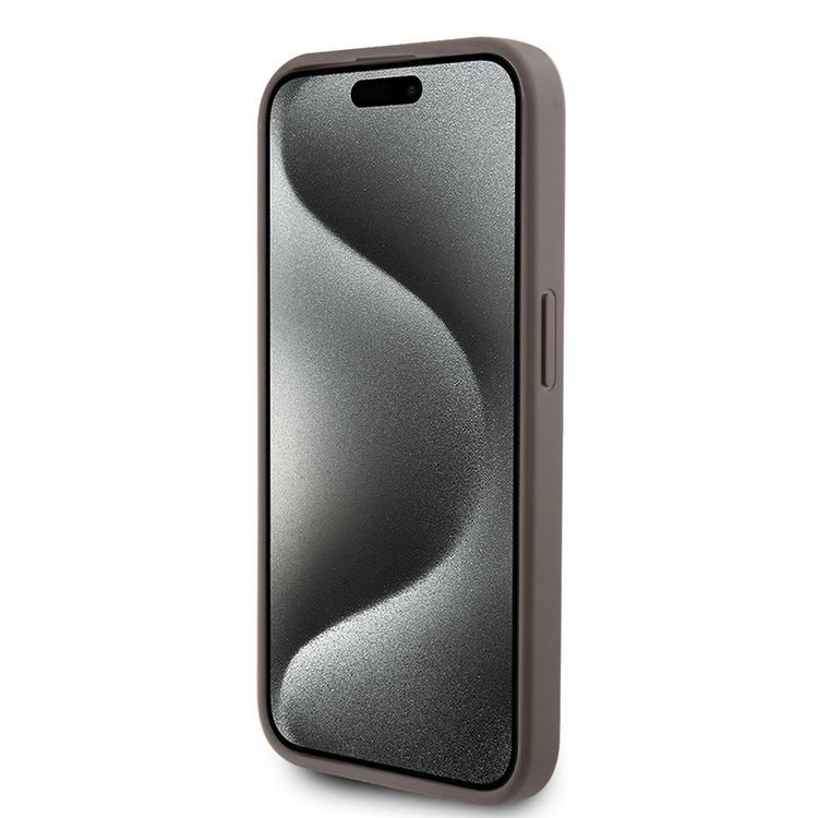تخمين بو الجلود القضية مع فتحة بطاقة مزدوجة 4G شعار المثلث المزدوج - بني - iPhone 15 Pro