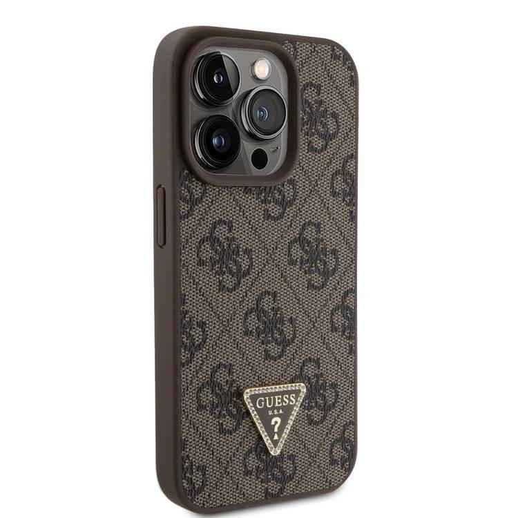 Guess PU Leather Case with 4G Triangle Strass & Triangle Logo - Brown - iPhone 15 Pro