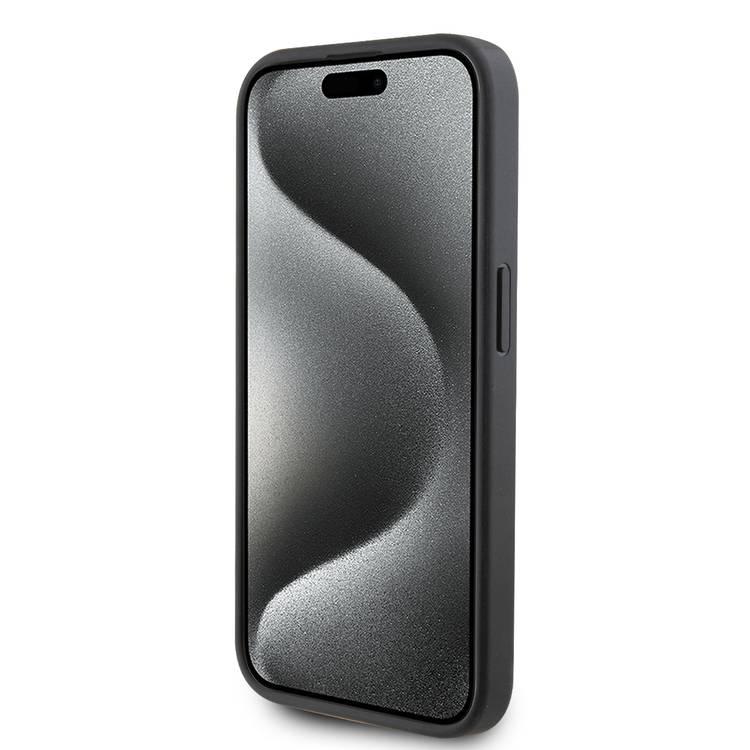 تخمين بو الجلود القضية مع فتحة بطاقة مزدوجة 4G شعار المثلث المزدوج - أسود - iPhone 15 Pro Max