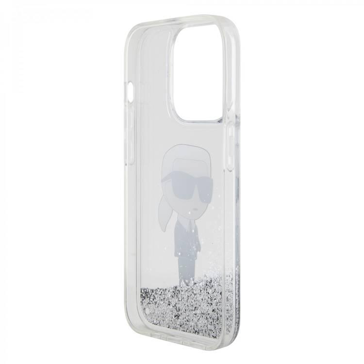 Karl Lagerfeld Liquid Glitter Case with NFT Karl Head - Silver - iPhone 15 Pro
