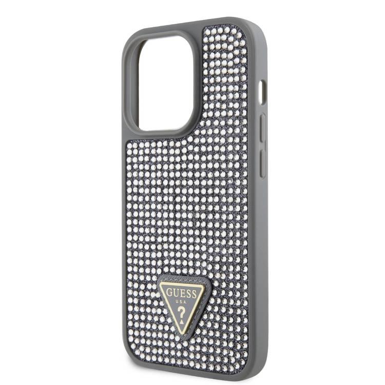Guess Rhinestone Case with Triangle Logo  - Silver - iPhone 15 Pro