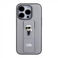 Karl Lagerfeld Saffiano Leather Grip Case With Karl Ikonik Logo - Silver - iPhone 15 Pro
