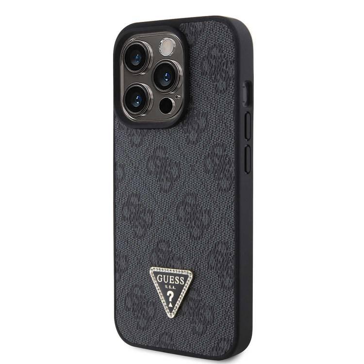 Guess PU Leather Case with 4G Triangle Strass & Triangle Logo - Black - iPhone 15 Pro Max