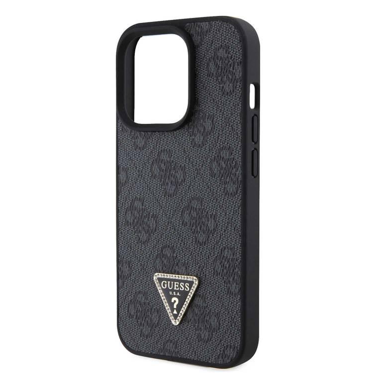 Guess PU Leather Case with 4G Triangle Strass & Triangle Logo - Black - iPhone 15 Pro Max