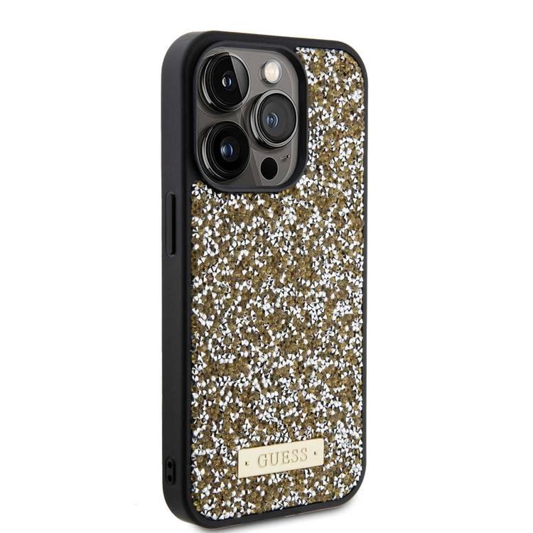 Guess Rhinestone Case with Metal Logo for iPhone 15 Promax - Black - الأصفر - iPhone 15 Pro Max