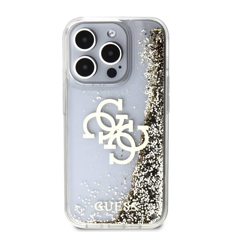 Guess Liquid Glitter Case with 4G Electroplated Logo - Gold - iPhone 15 Pro