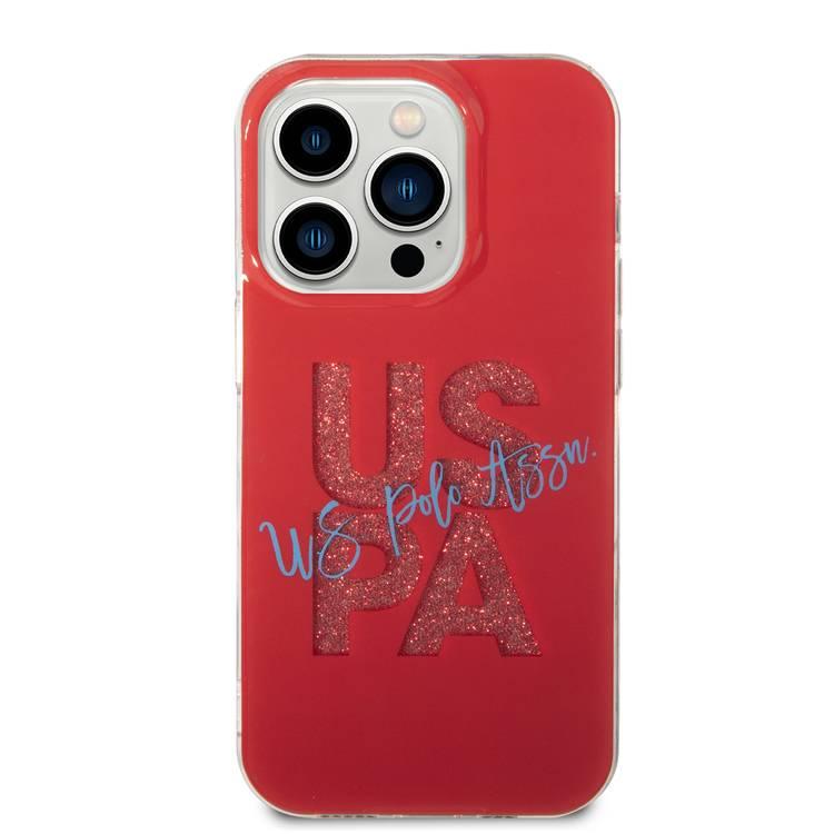U.S.Polo Assn. IML Glitter Script Hard Case for iPhone 15 Pro Max - Red