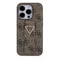 Guess Gripstand PU Leather Case with 4G Triangle Strass Pattern - Brown - iPhone 15 Pro