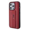 U.S.Polo Assn. PU Leather Textured Pattern Grip Stand Case for iPhone 15 Series - Red - iPhone 15 Pro