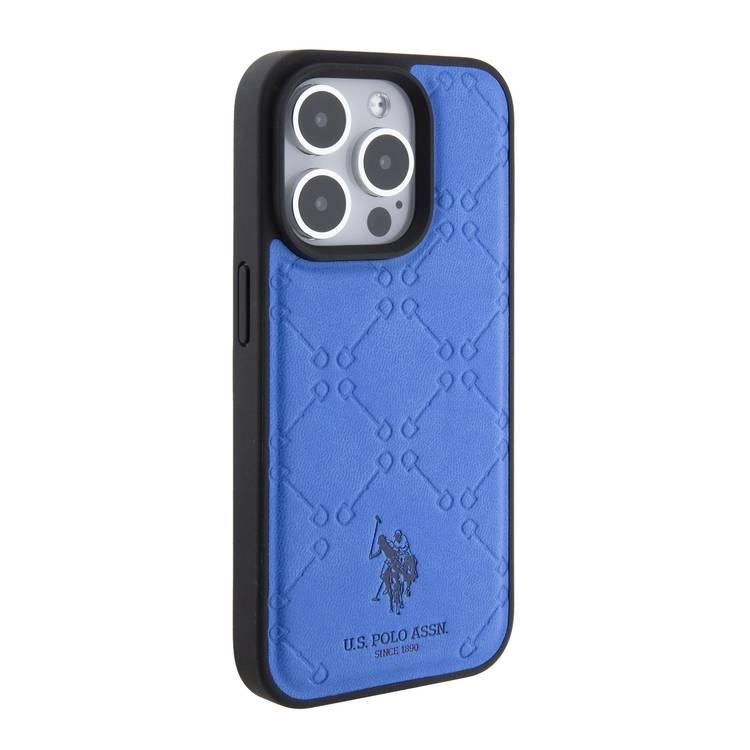 U.S.Polo Assn. PU Leather HS Pattern Case for iPhone 15 Pro Max - Black - أزرق - iPhone 15 Pro