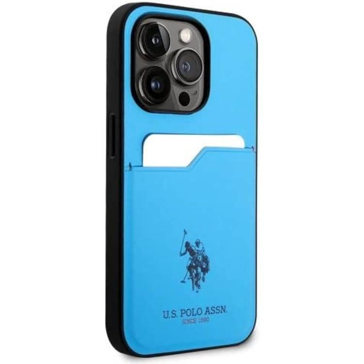 يو اس بولو أسن. حافظة صلبة بفتحة بطاقة PU - أزرق - iPhone 15 Pro Max