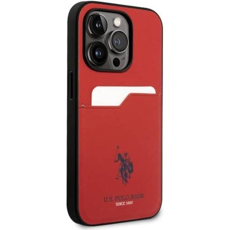 يو اس بولو أسن. حافظة صلبة بفتحة بطاقة PU - أحمر - iPhone 15 Pro