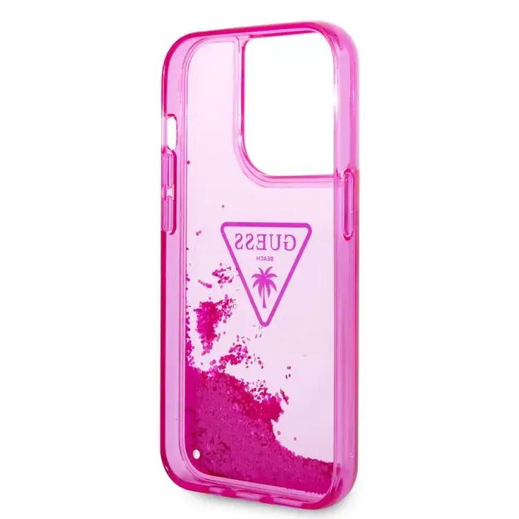 حافظة Guess Liquid Glitter مع شعار مثلث شفاف - فوشيا - iPhone 15 Pro