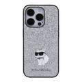 حافظة Karl Lagerfeld اللامعة الثابتة مع دبوس معدني يحمل شعار Ikonik - فضة - iPhone 15 Pro