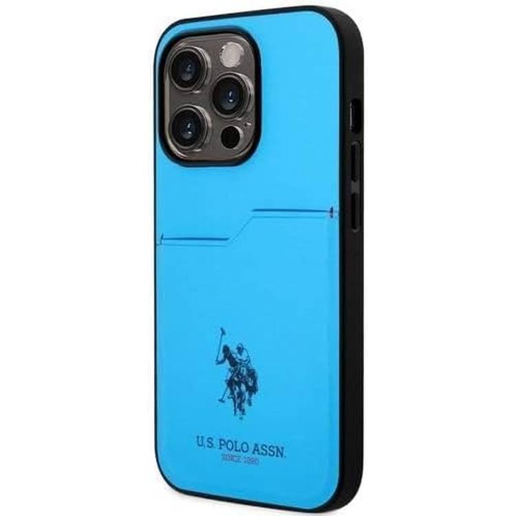 يو اس بولو أسن. حافظة صلبة بفتحة بطاقة PU - أزرق - iPhone 15 Pro