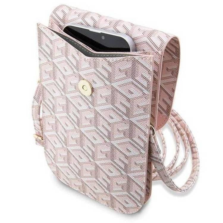 NEW GUESS Women's Brown Logo Print Pink Stripe Small Crossbody Purse  Handbag