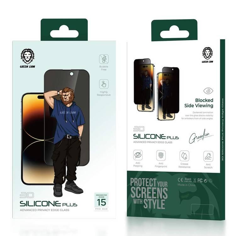 Green Lion 3D Silicone Privacy Screen Protector - iPhone 15 Pro Max - Black