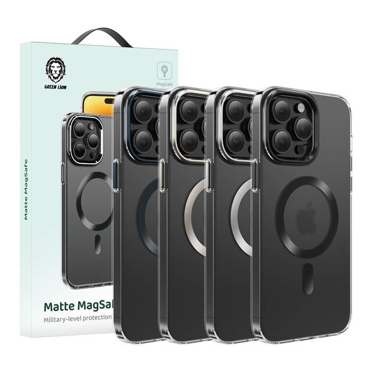 Green Lion Matte MagSafe (حلقة كاميرا معدنية وزر معدني) - فضة - iPhone 15 Pro