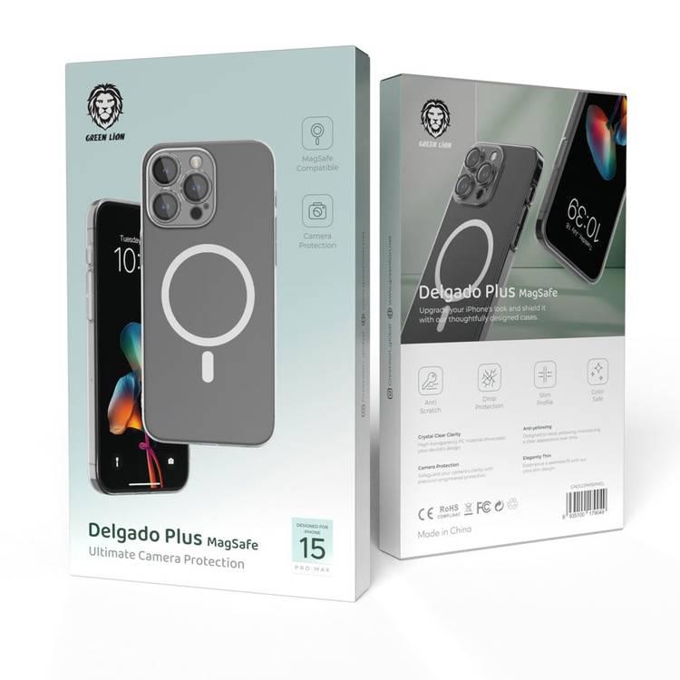 حافظة Green Lion Delgado Plus Magesafe مع حماية الكاميرا لهاتف iPhone 15 Pro Max - شفافة