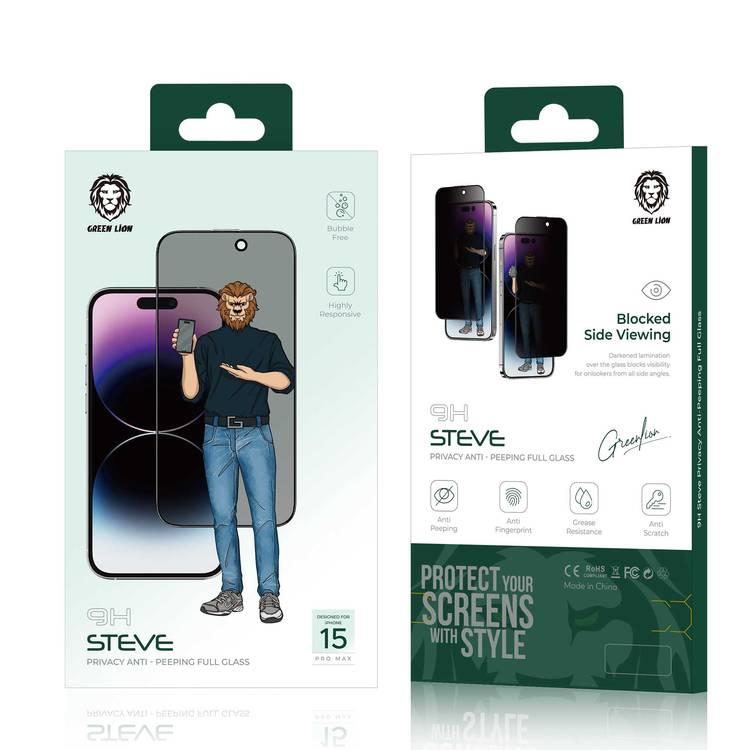 Green Lion 9H Steve Privacy Screen Protector For iPhone 15 Plus - Black
