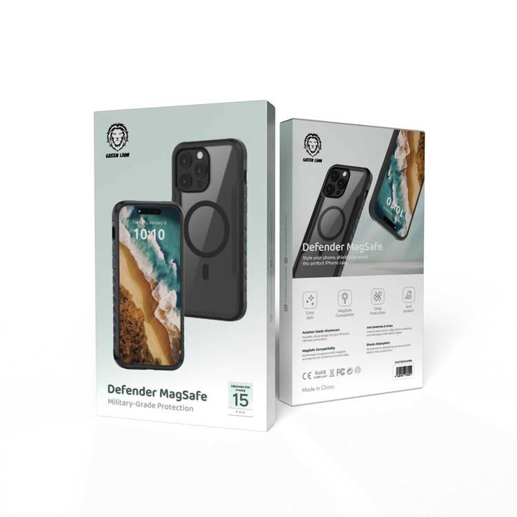 حافظة هاتف iPhone 15 من Green Lion لهاتف Defender Magsafe - أسود