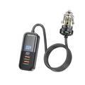 Porodo 120W Transparent Multi Port Car Charger with Rear Expansion - Black - أسود