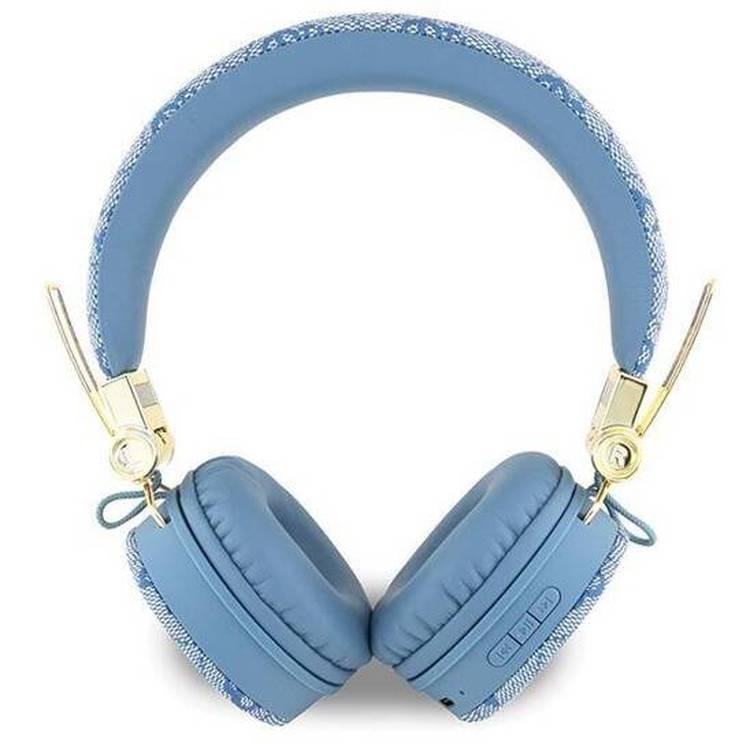 Guess سماعات رأس لاسلكية 4G جلد PU مع شعار معدني - أزرق