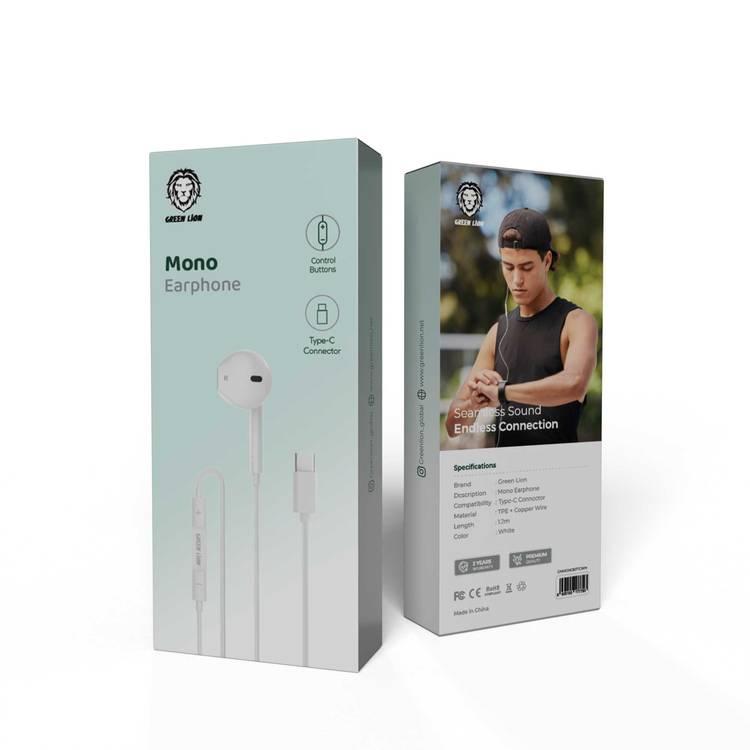 Green Lion Wired Earphone with Single Earbud Type-C with Digit Audio - White