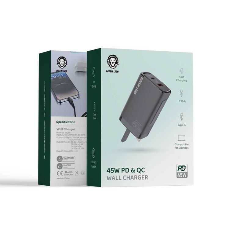 Green Lion 45W PD & QC Wall Charger  - Black