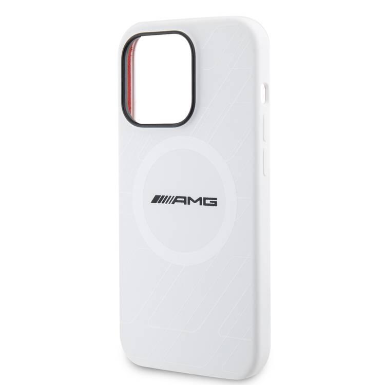 حافظة AMG من السيليكون باللون الأبيض Magsafe بنمط معين كبير لسلسلة iPhone 15 - iPhone 15 Pro
