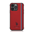 يو اس بولو اسن. حافظة هاتف iPhone 15 Pro من جلد البولي يوريثان مع خط DH ثلاثي الألوان - أحمر