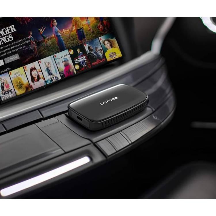 Porodo Universal 2GB+8GB Wireless CarPlay &amp; Android Auto Smart Box مع الوسائط - أسود
