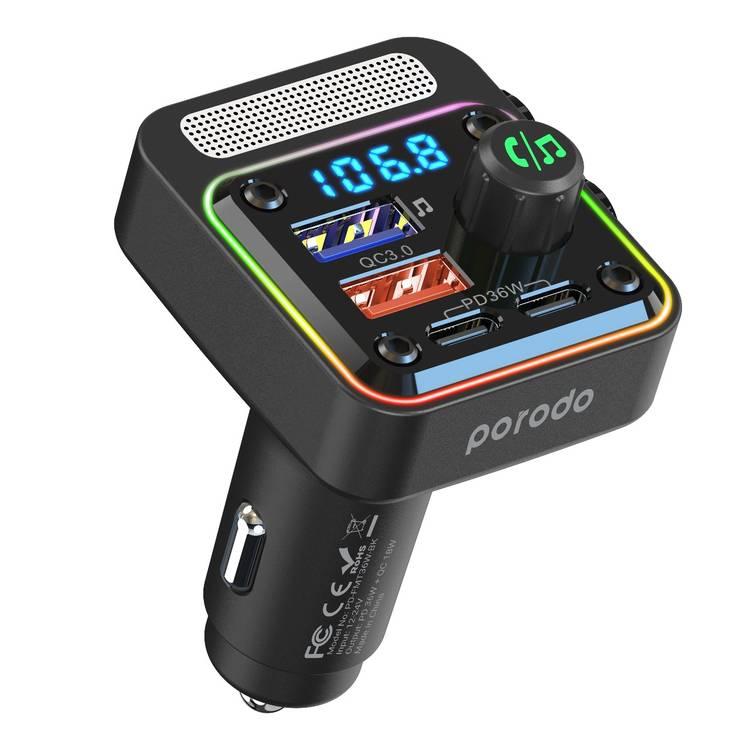 Porodo 3in1 PD30W Car Charger with BT, FM and TM - Black