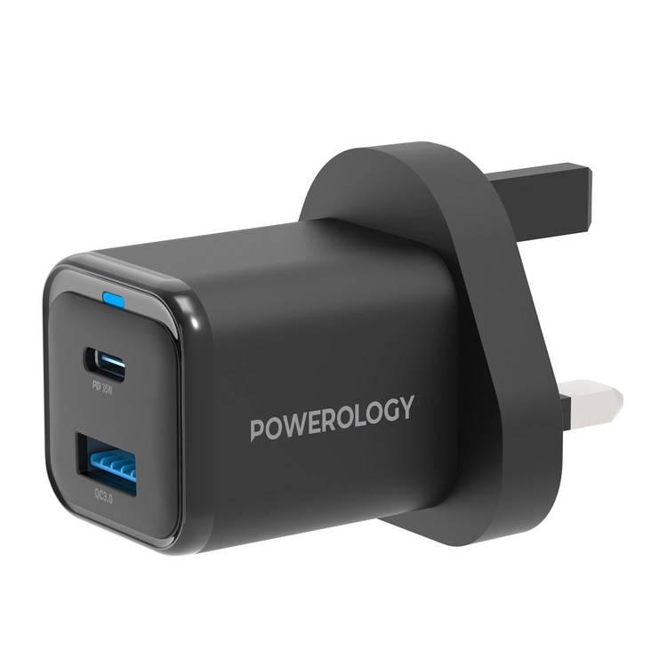 Powerology PD35W UK GaN Charger with PD USB-C and USB-A QC 18W   - Black