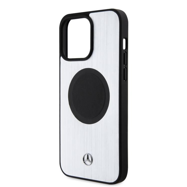 جراب مرسيدس بنز لهاتف iPhone 15 Pro من الجلد Magsafe وALU - فضي
