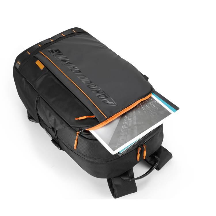 حقيبة ظهر للكمبيوتر المحمول Porodo Gaming PU مع منفذ USB-C وحجرة PS5 - برتقالة سوداء