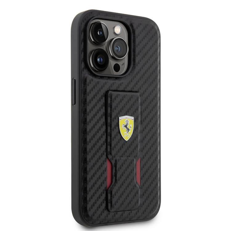 Ferrari iPhone 15 Pro For Gripstand Carbon Case - Black