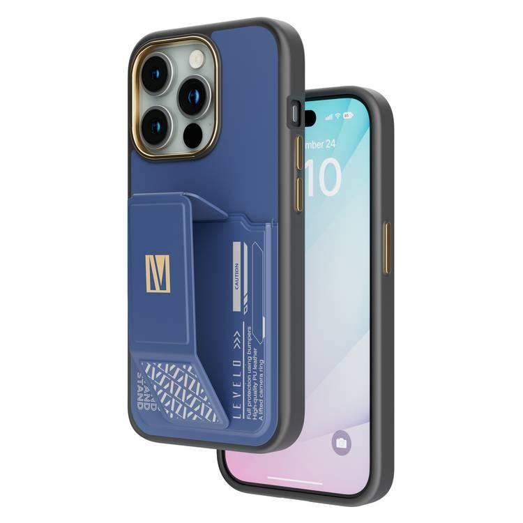 Levelo iPhone 15 Pro Max For Morphix Gripstand Case With Cardholder - Blue