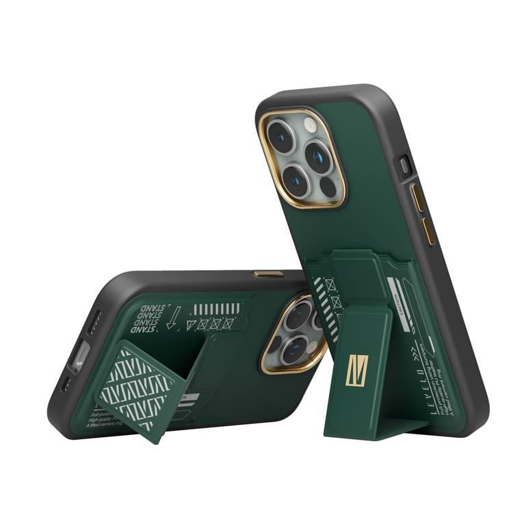 حافظة هاتف آيفون 15 برو من ليفيلو مورفيكس مع حامل بطاقات - أخضر