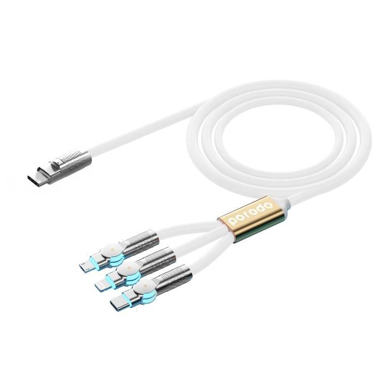 Porodo PD100W Three-in-one Cable with 180 Degrees Rotation - White - 1.2M