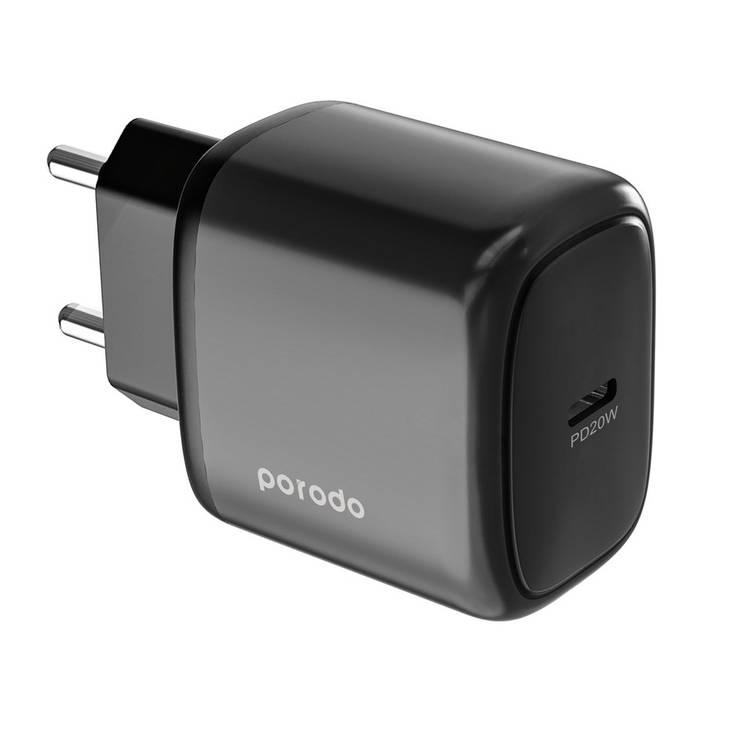 شاحن Porodo 20 واط USB C فردي مع كابل من النوع C إلى Lightning بطول 1.2 متر - أسود